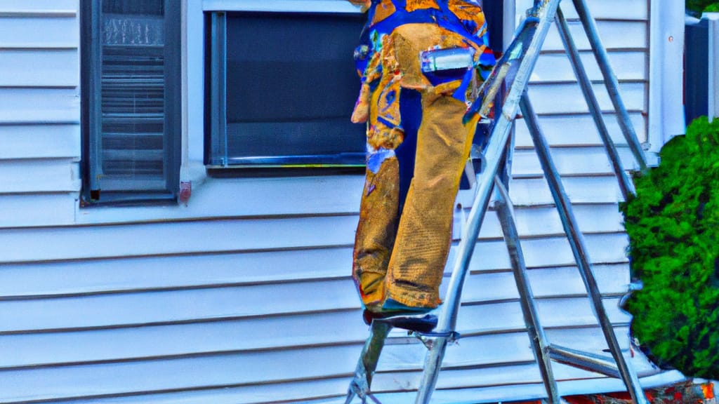 Man climbing ladder on Edgewater, Maryland home to replace roof