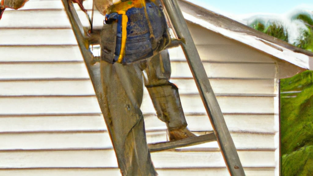 Man climbing ladder on Elkton, Florida home to replace roof