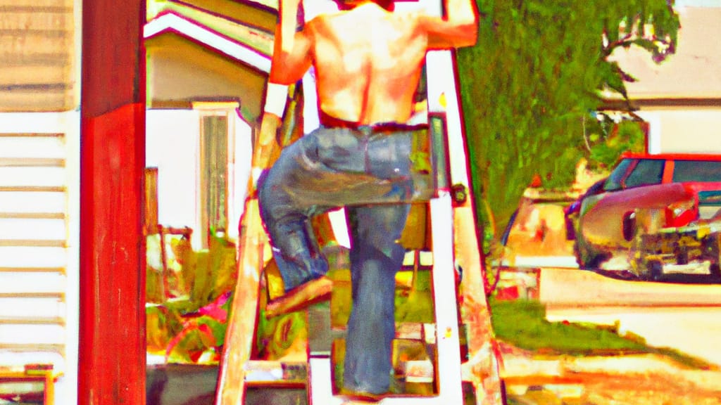 Man climbing ladder on Elm Mott, Texas home to replace roof