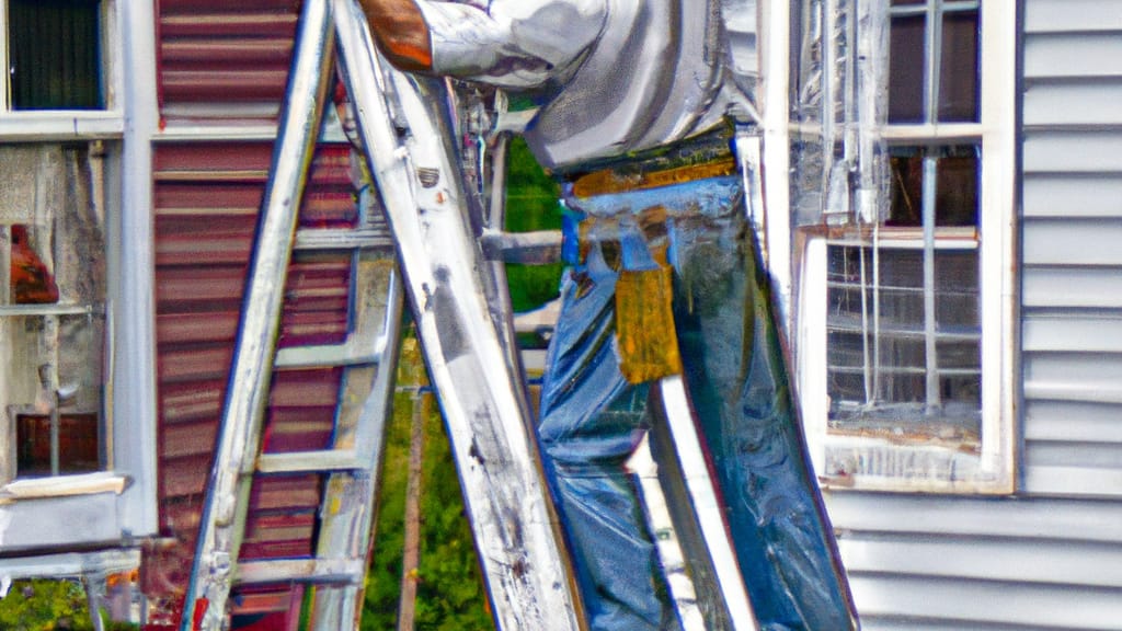 Man climbing ladder on Elverson, Pennsylvania home to replace roof