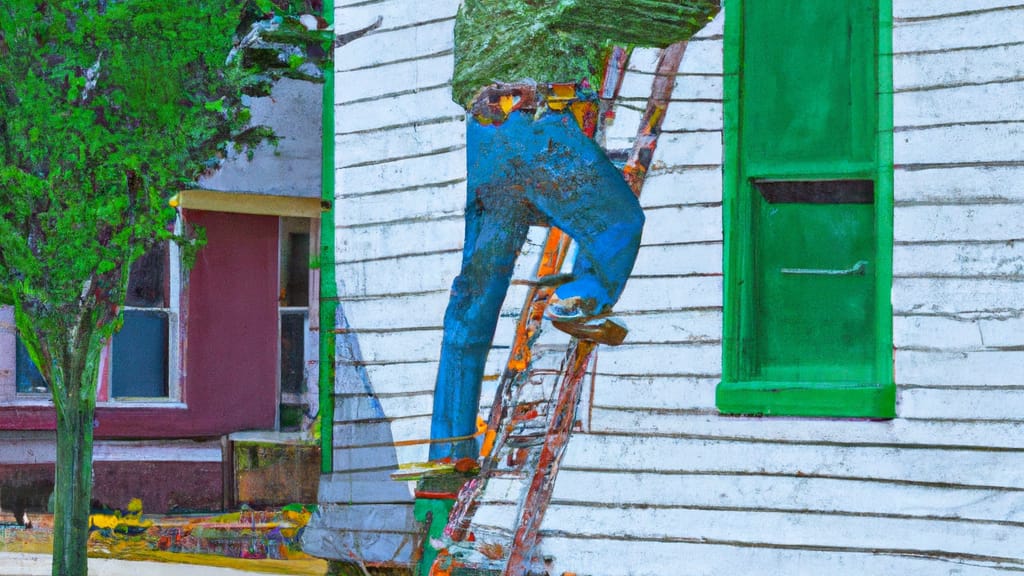 Man climbing ladder on Etna Green, Indiana home to replace roof