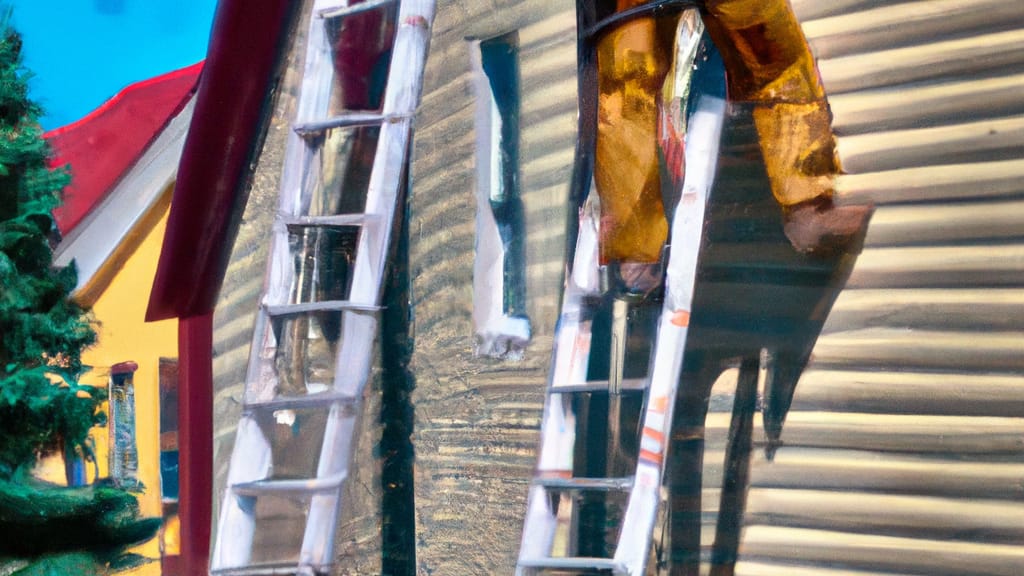 Man climbing ladder on Eyota, Minnesota home to replace roof