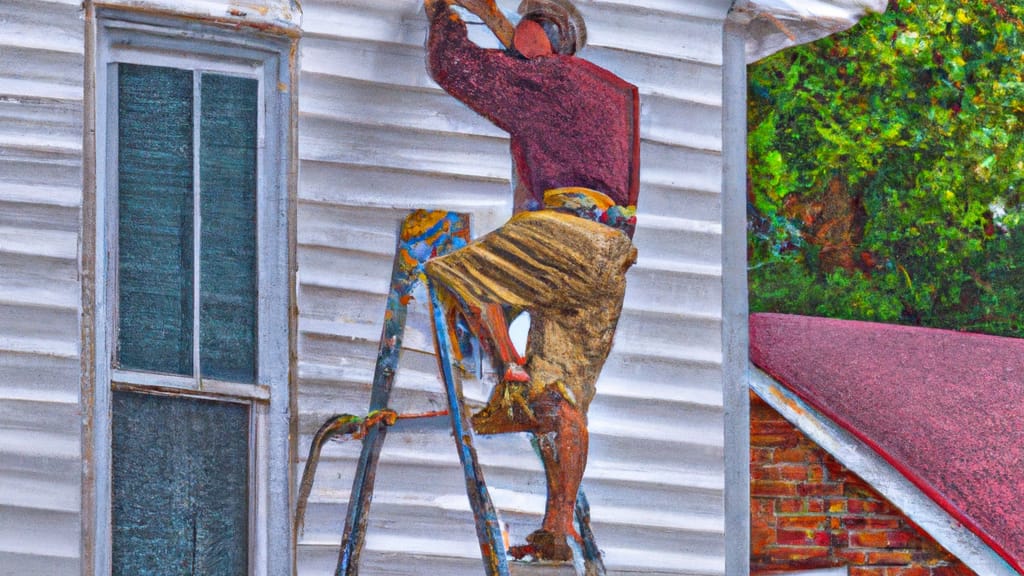 Man climbing ladder on Farmington, Arkansas home to replace roof