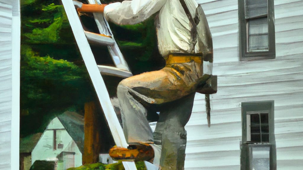 Man climbing ladder on Fishkill, New York home to replace roof