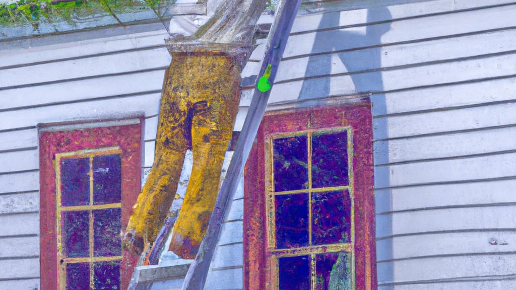 Man climbing ladder on Flanders, New Jersey home to replace roof