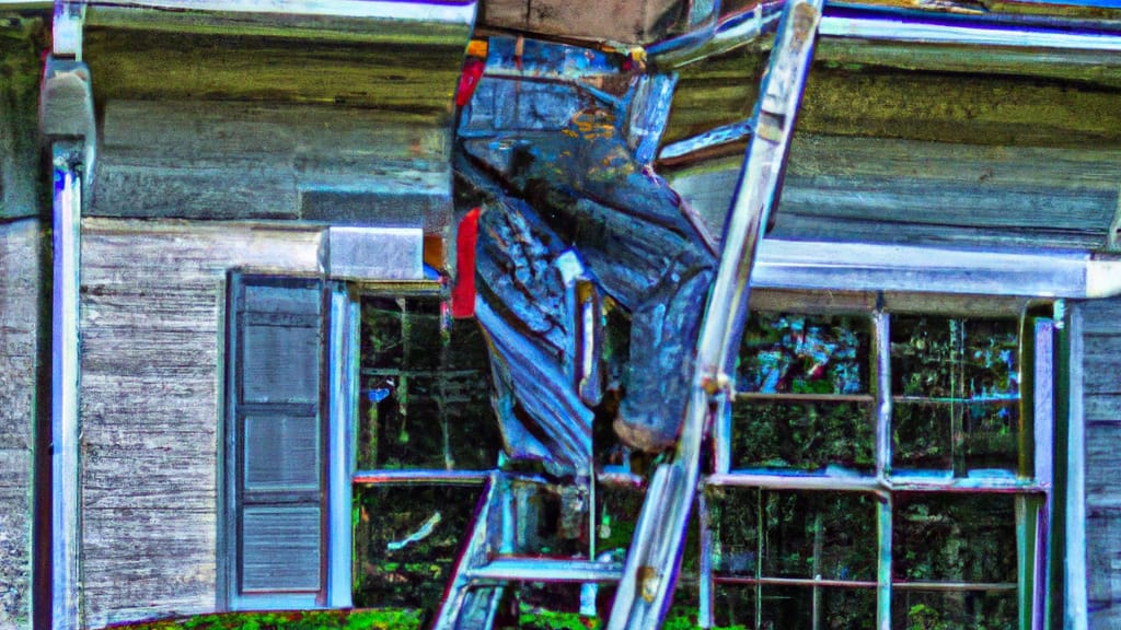 Man climbing ladder on Fleming Island, Florida home to replace roof