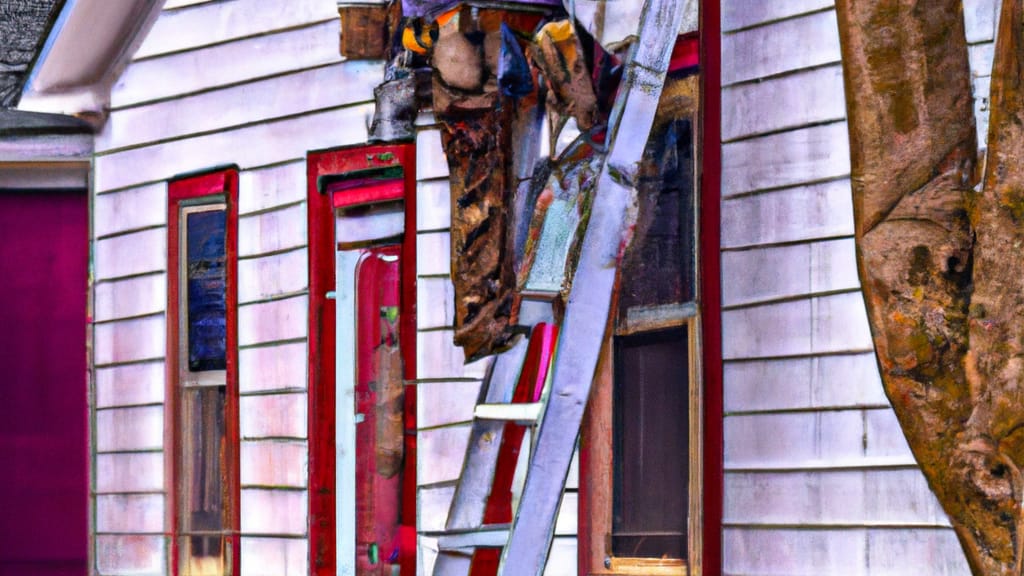 Man climbing ladder on Flemington, New Jersey home to replace roof