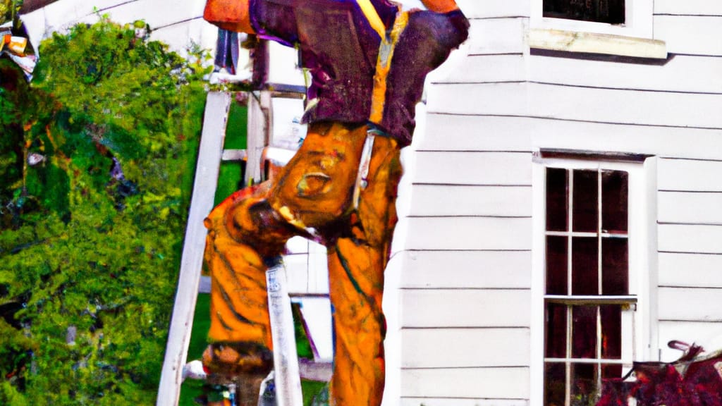 Man climbing ladder on Flora, Indiana home to replace roof