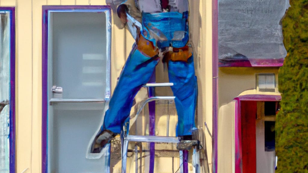 Man climbing ladder on Florence, Montana home to replace roof