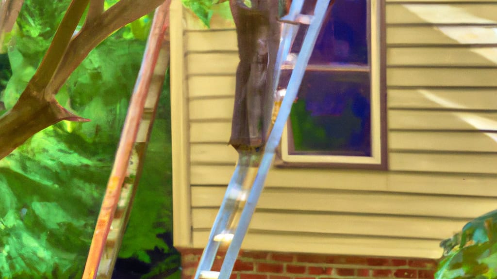 Man climbing ladder on Forest Hill, Maryland home to replace roof