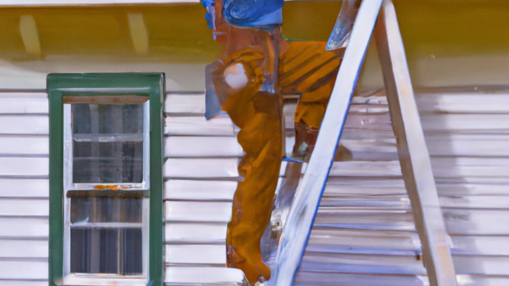 Man climbing ladder on Franksville, Wisconsin home to replace roof