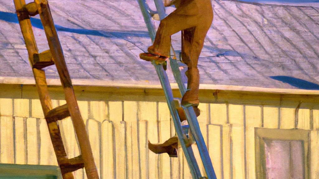 Man climbing ladder on Fruit Heights, Utah home to replace roof