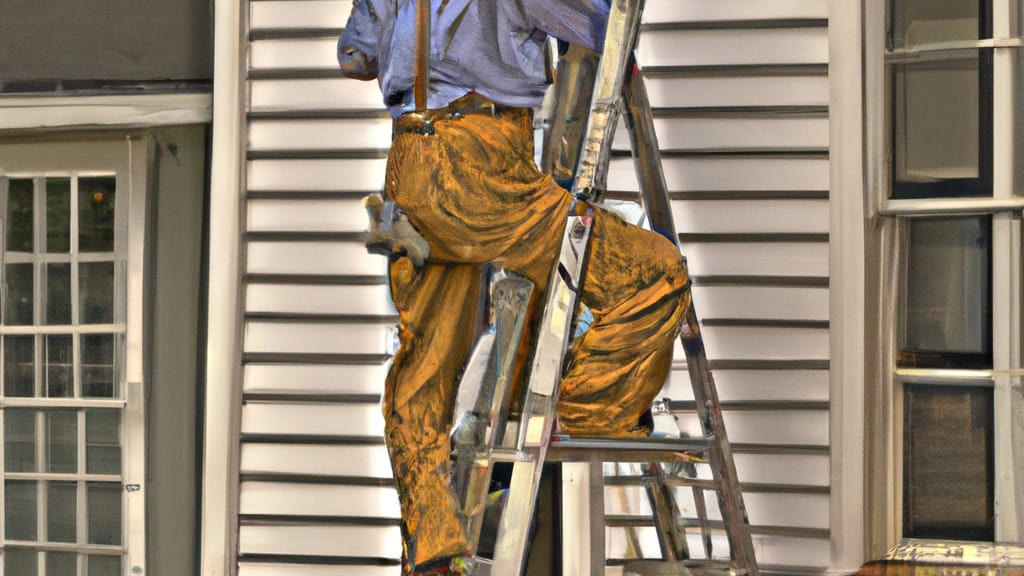 Man climbing ladder on Fuquay Varina, North Carolina home to replace roof