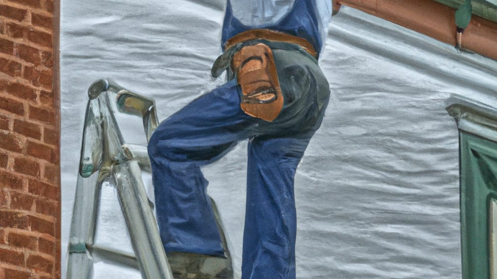 Man climbing ladder on Galena, Ohio home to replace roof