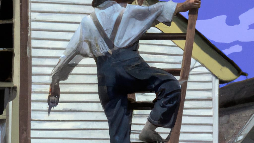 Man climbing ladder on Galloway, Ohio home to replace roof