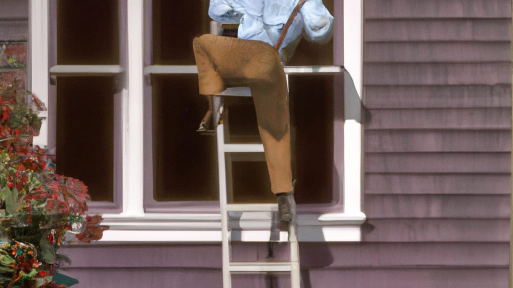 Man climbing ladder on Georges Mills, New Hampshire home to replace roof