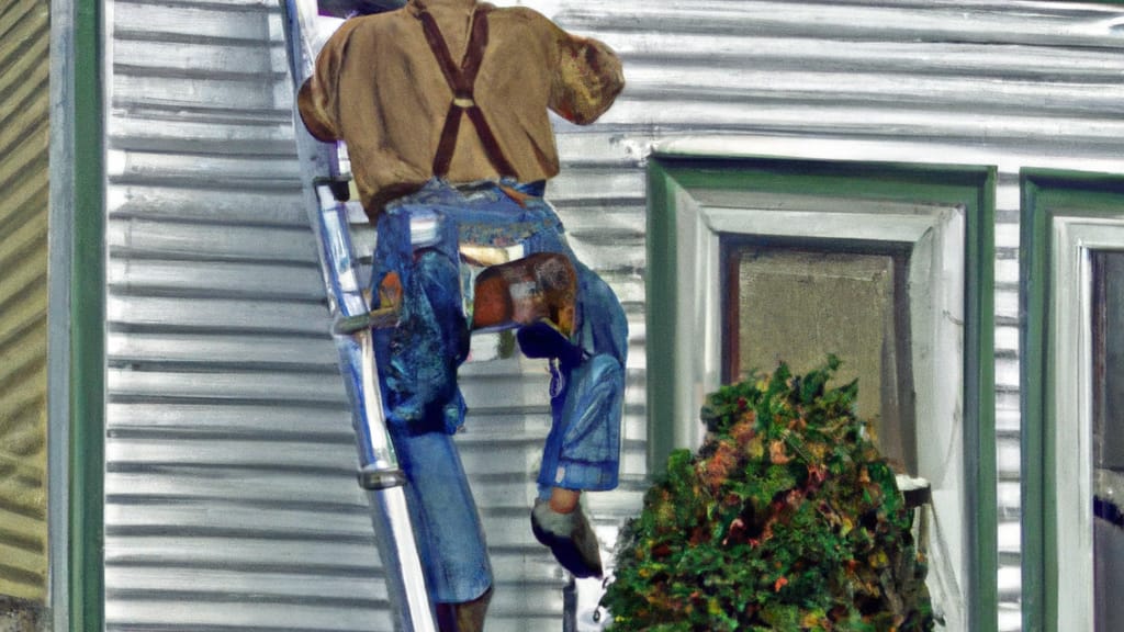 Man climbing ladder on Gilbertsville, Pennsylvania home to replace roof