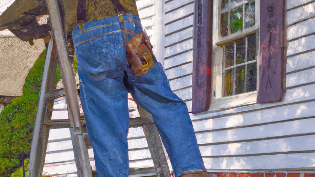 Man climbing ladder on Glen Mills, Pennsylvania home to replace roof