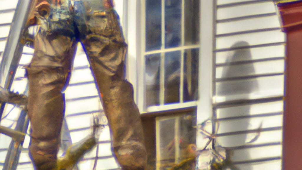 Man climbing ladder on Glenville, Pennsylvania home to replace roof