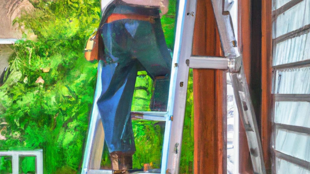 Man climbing ladder on Green Isle, Minnesota home to replace roof
