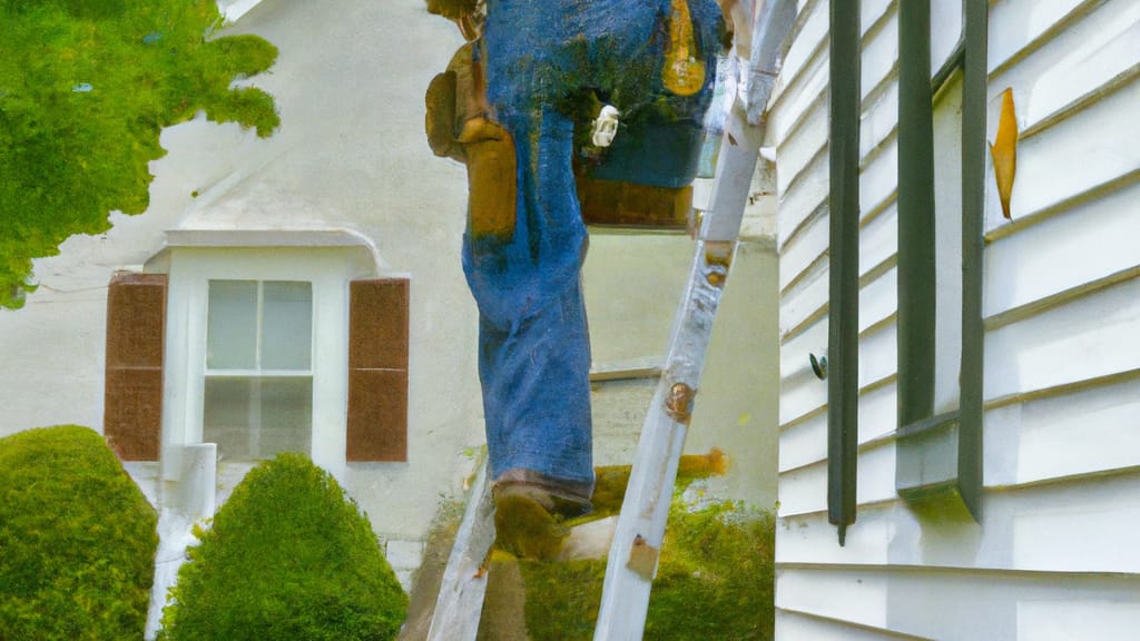 Man climbing ladder on Green Lane, Pennsylvania home to replace roof