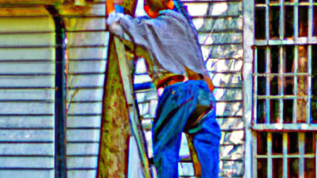 Man climbing ladder on Griffithville, Arkansas home to replace roof