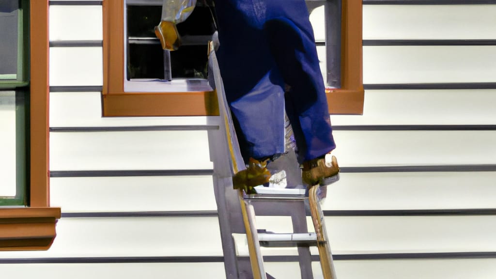 Man climbing ladder on Hancock, Michigan home to replace roof