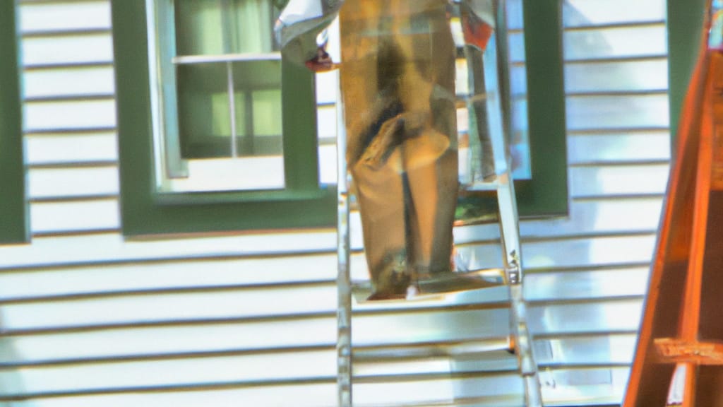 Man climbing ladder on Harrisville, Pennsylvania home to replace roof