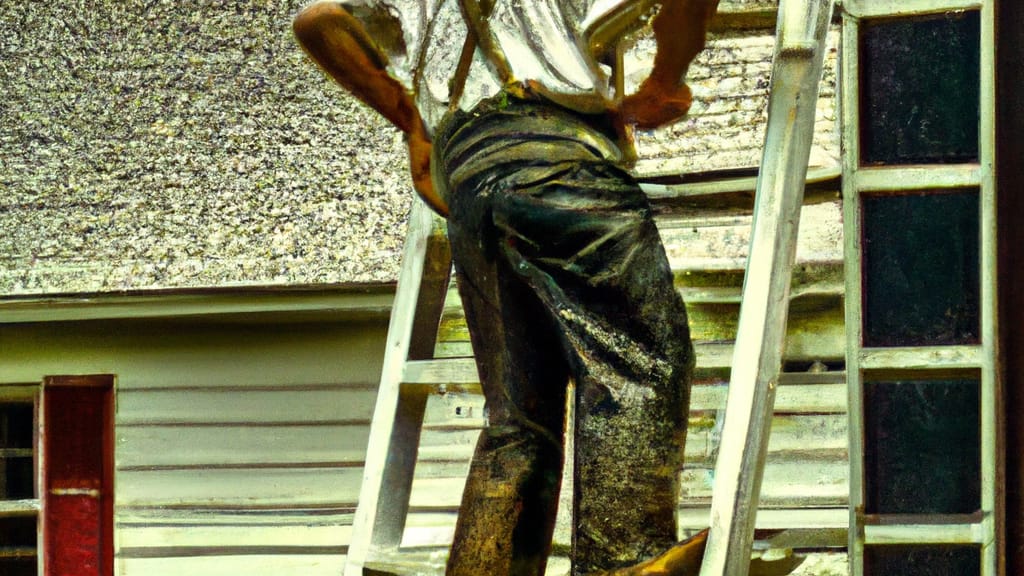 Man climbing ladder on Hayes, Virginia home to replace roof