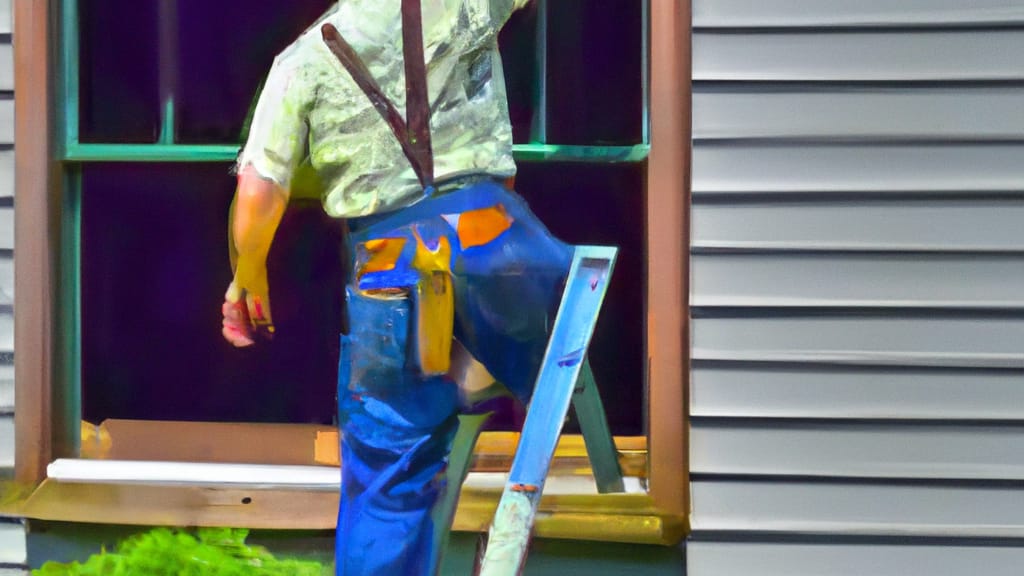 Man climbing ladder on Hayward, Wisconsin home to replace roof
