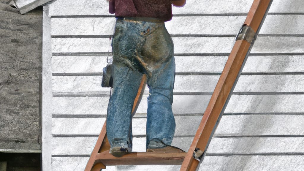 Man climbing ladder on Hazleton, Iowa home to replace roof