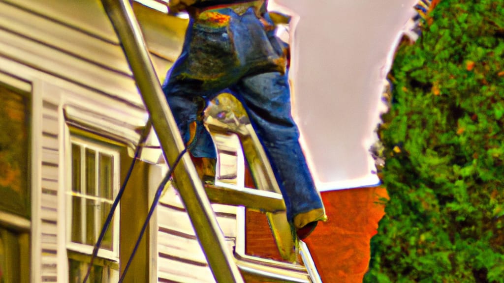 Man climbing ladder on Highland, Maryland home to replace roof