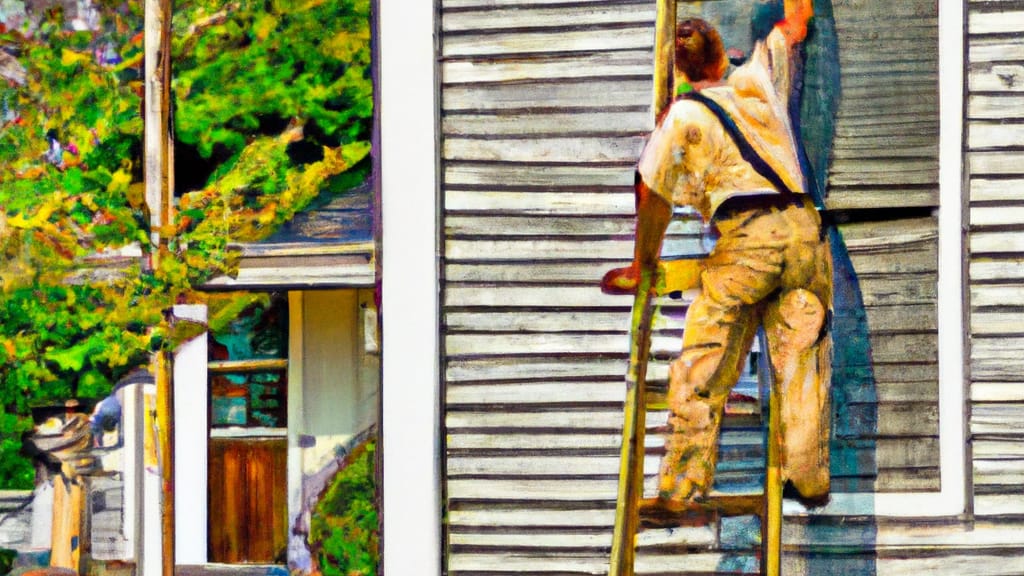 Man climbing ladder on Hogansville, Georgia home to replace roof