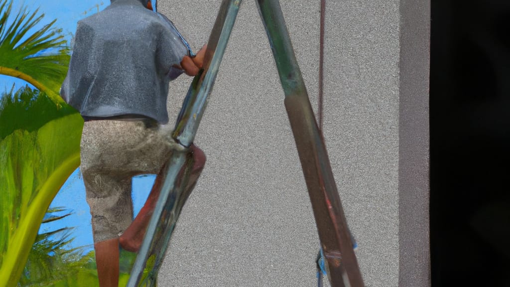 Man climbing ladder on Honokaa, Hawaii home to replace roof
