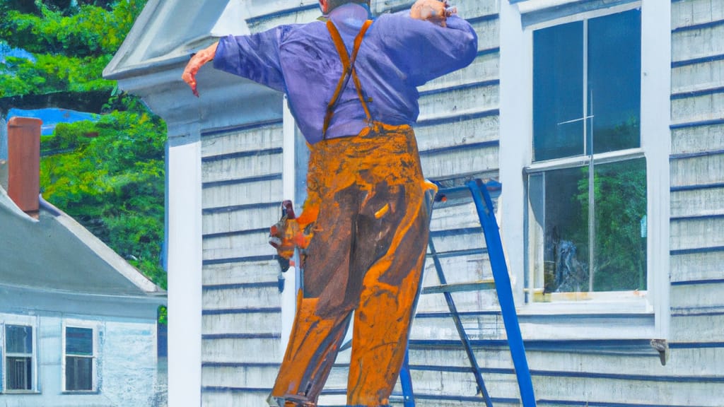Man climbing ladder on Hopedale, Massachusetts home to replace roof