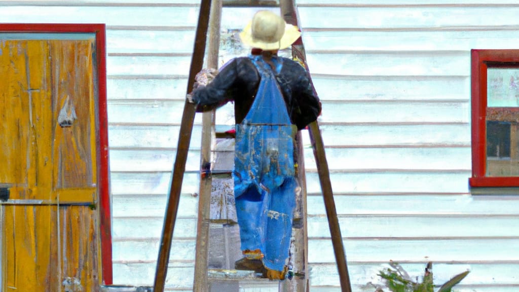 Man climbing ladder on Horseshoe Bay, Texas home to replace roof