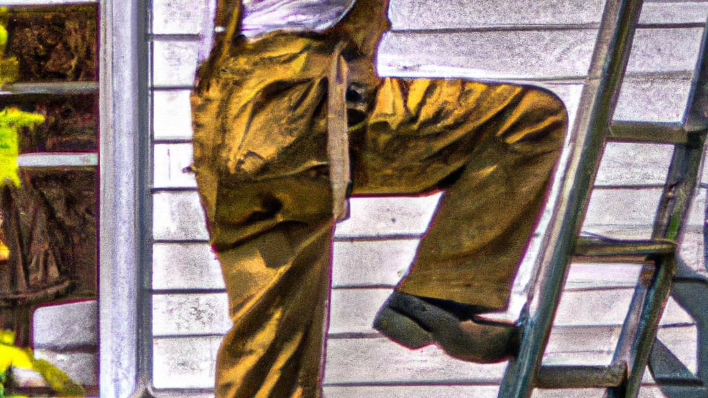 Man climbing ladder on Huxley, Iowa home to replace roof