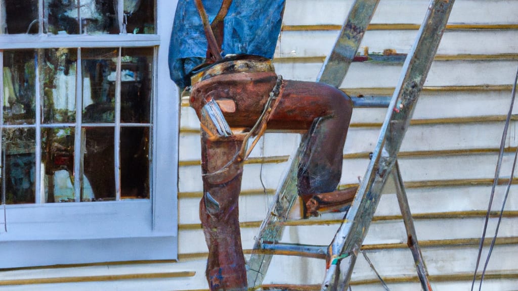 Man climbing ladder on Jasper, Georgia home to replace roof