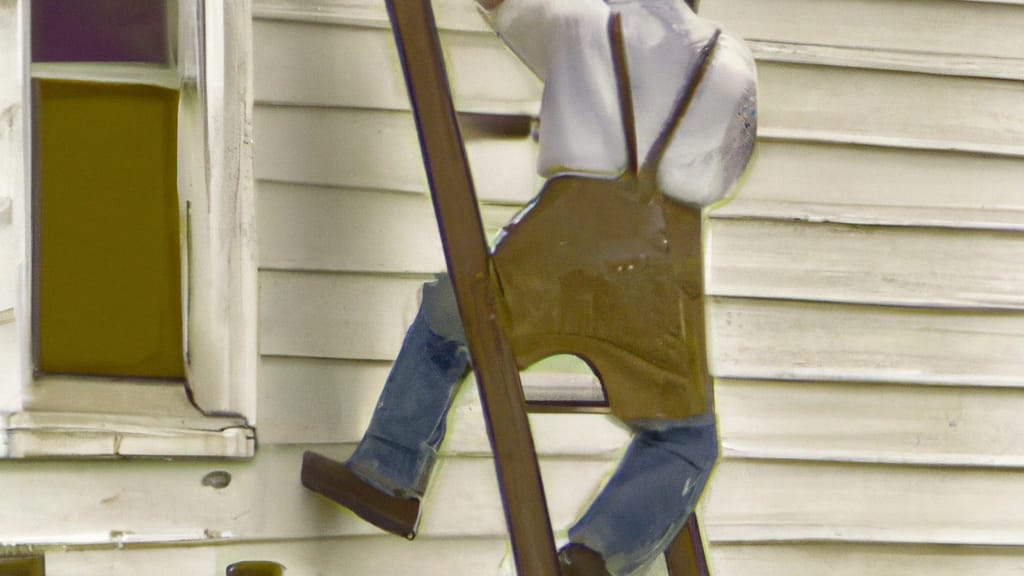 Man climbing ladder on Jewell, Iowa home to replace roof