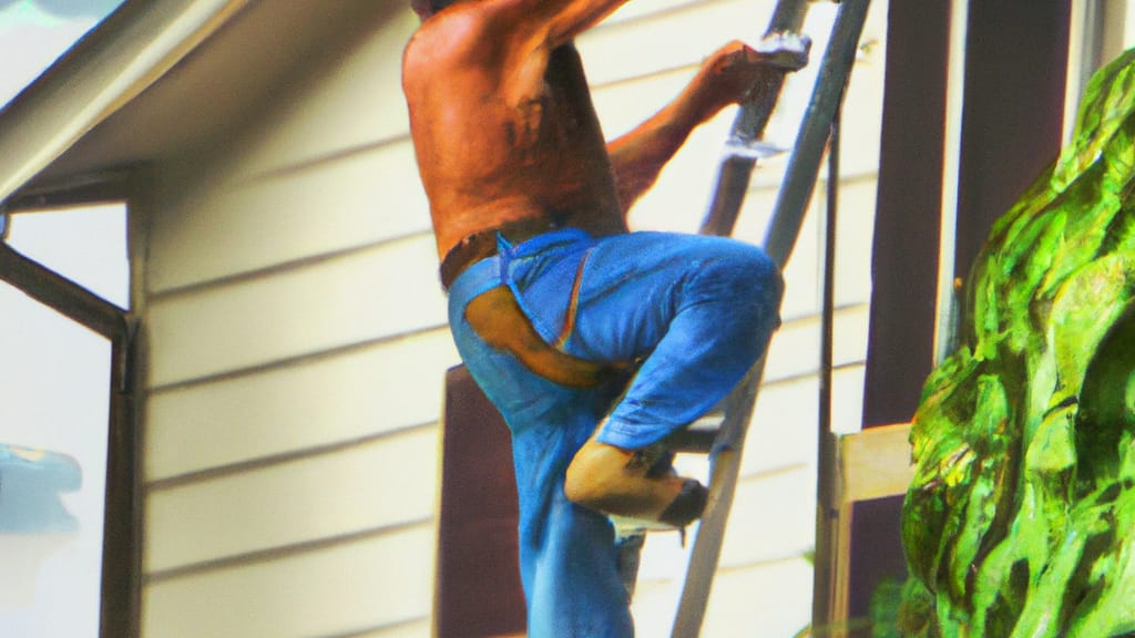 Man climbing ladder on Jonesboro, Georgia home to replace roof