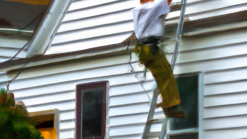 Man climbing ladder on Julian, Pennsylvania home to replace roof