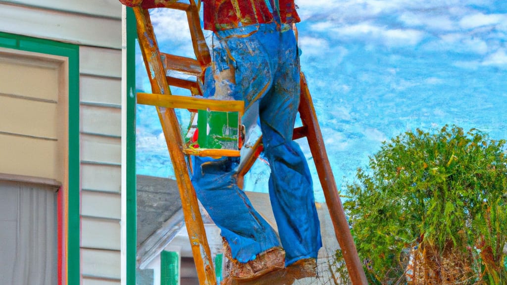 Man climbing ladder on Kemah, Texas home to replace roof