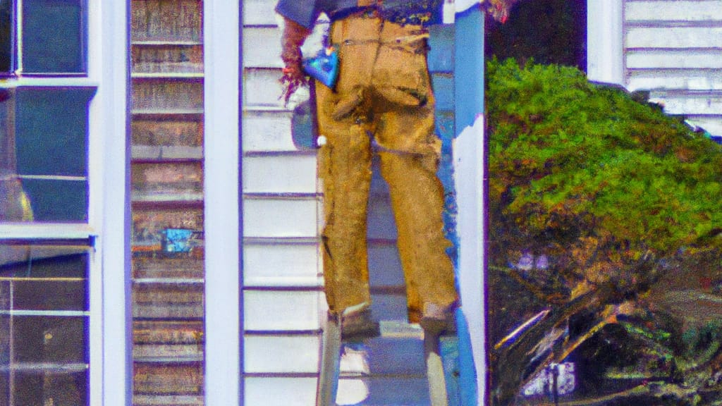 Man climbing ladder on Kitty Hawk, North Carolina home to replace roof