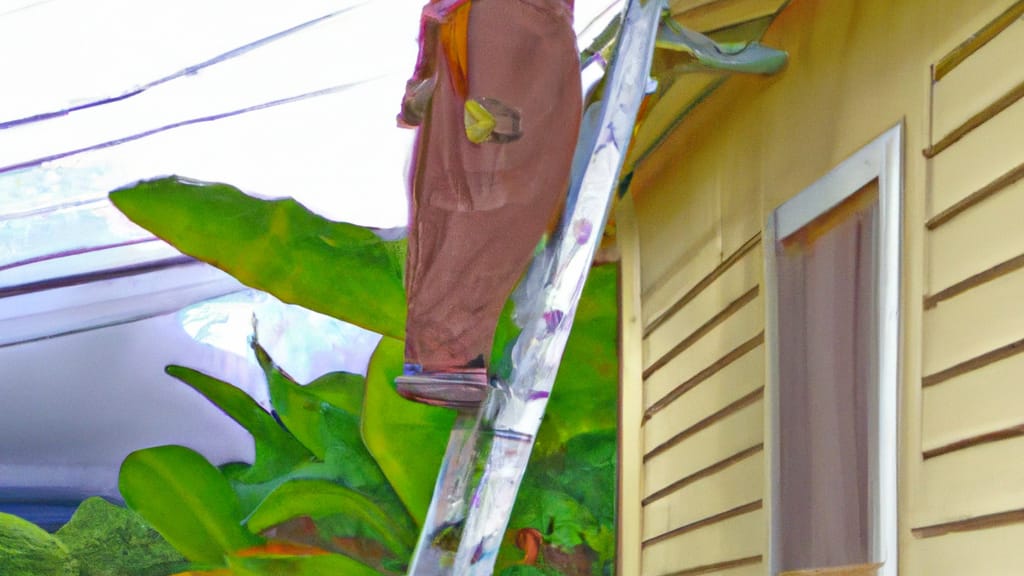 Man climbing ladder on Kula, Hawaii home to replace roof