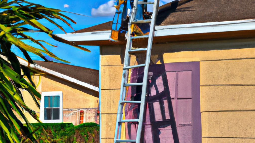 Man climbing ladder on Land O Lakes, Florida home to replace roof
