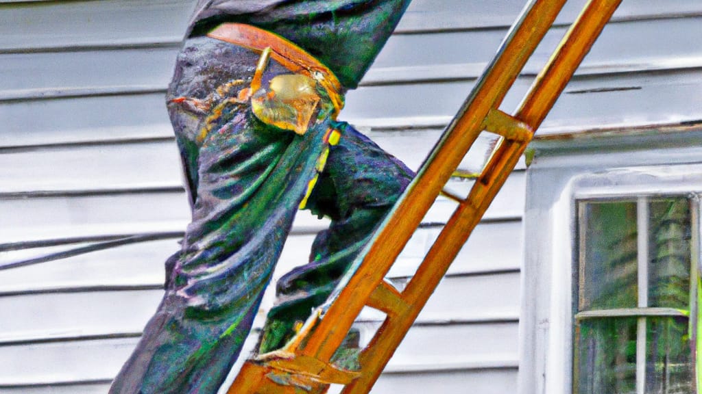 Man climbing ladder on Landing, New Jersey home to replace roof