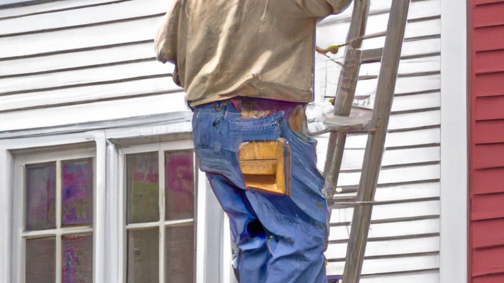 Man climbing ladder on Leesburg, Indiana home to replace roof