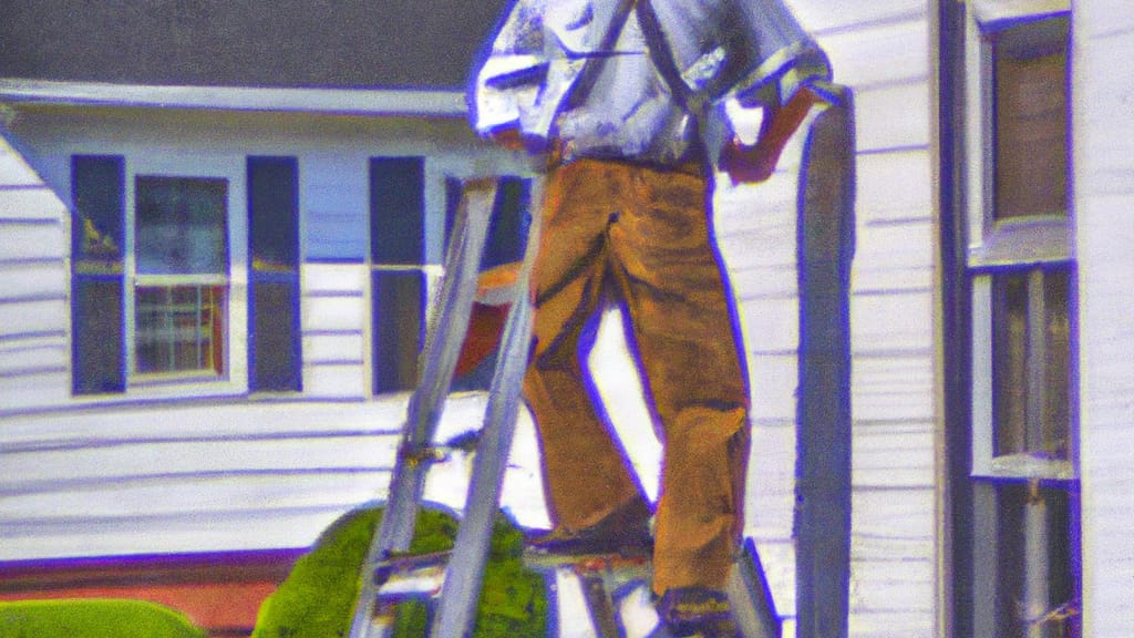 Man climbing ladder on Leesport, Pennsylvania home to replace roof