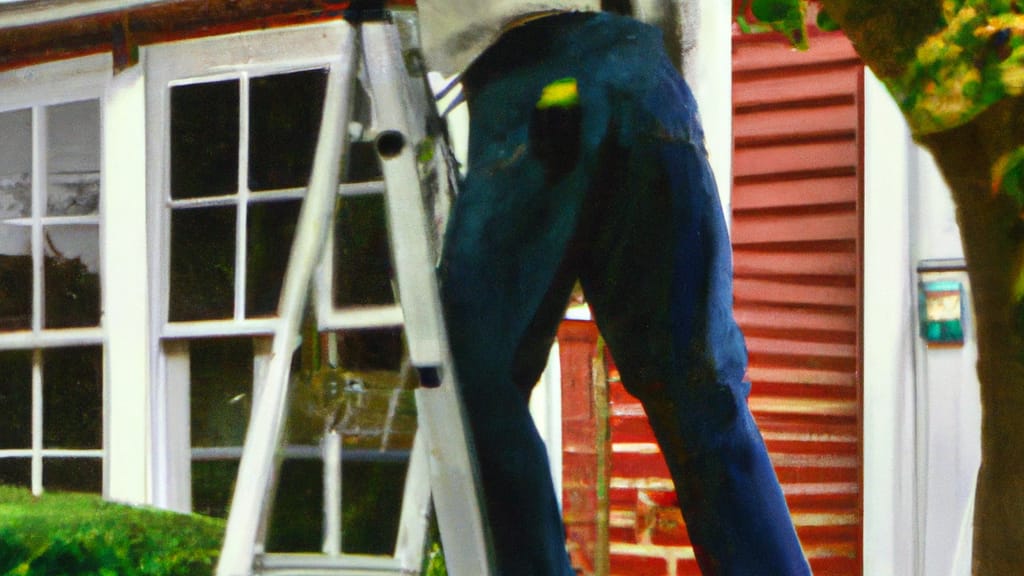 Man climbing ladder on Linthicum, Maryland home to replace roof