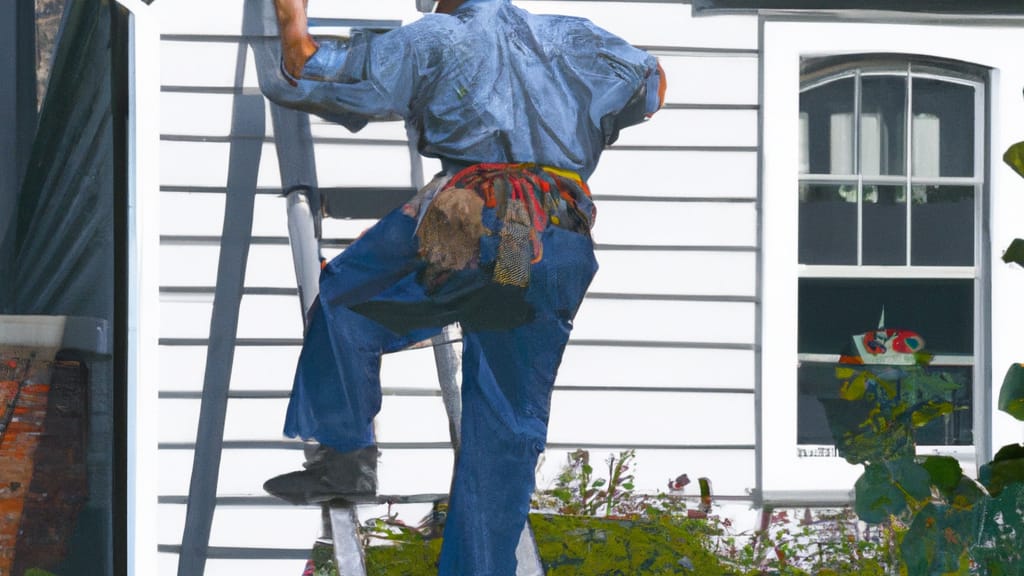 Man climbing ladder on Linwood, Michigan home to replace roof